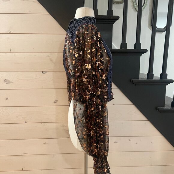 071 Free People Camille Embellished Beaded Foil Statement Top Blouse - Picture 5 of 14